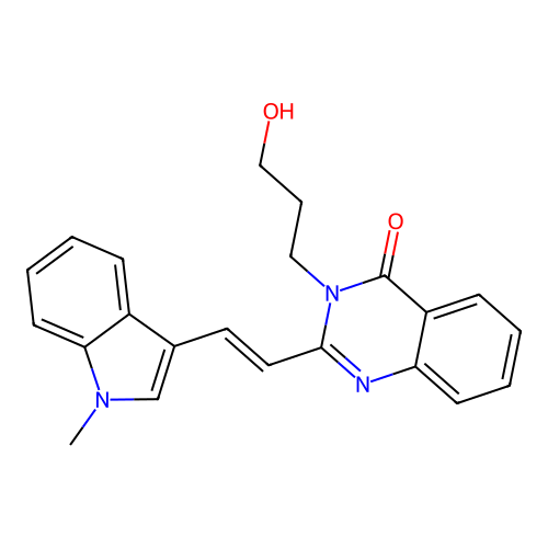 (E)-3-(3-hydroxypropyl)-2-(2-(1-methyl-1H-indol-3-yl)vinyl)quinazolin-4(3H)-one structure