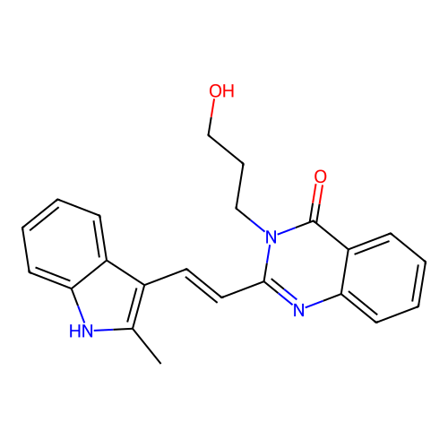3-(3-hydroxypropyl)-2-[(E)-2-(2-methyl-1H-indol-3-yl)ethenyl]quinazolin-4-one structure