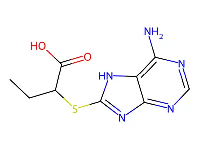 (2S)-2-[(6-azanyl-9H-purin-8-yl)sulfanyl]butanoic acid structure