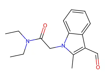 N,N-diethyl-2-(3-formyl-2-methyl-1H-indol-1-yl)acetamide structure