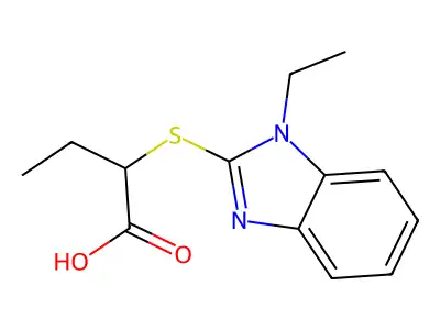 (2R)-2-(1-ethylbenzimidazol-2-yl)sulfanylbutanoic acid structure