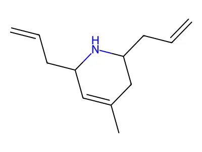 (2R,6S)-4-methyl-2,6-bis(prop-2-enyl)-1,2,3,6-tetrahydropyridine structure