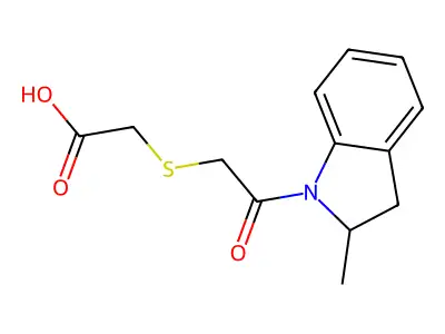 {[2-(2-methyl-2,3-dihydro-1H-indol-1-yl)-2-oxoethyl]thio}acetic acid structure
