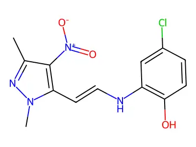 4-chloro-2-{[2-(1,3-dimethyl-4-nitro-1H-pyrazol-5-yl)vinyl]amino}benzenol structure
