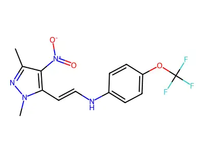 N-[2-(1,3-dimethyl-4-nitro-1H-pyrazol-5-yl)vinyl]-4-(trifluoromethoxy)aniline structure