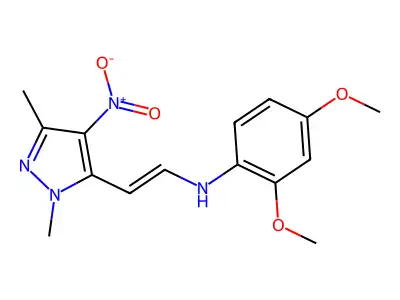 N-[2-(1,3-dimethyl-4-nitropyrazol-5-yl)ethenyl]-2,4-dimethoxyaniline structure