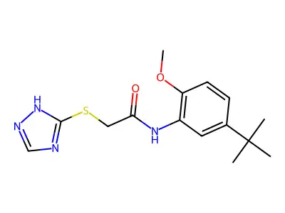 N-(5-tert-butyl-2-methoxyphenyl)-2-(1H-1,2,4-triazol-5-ylsulfanyl)acetamide structure