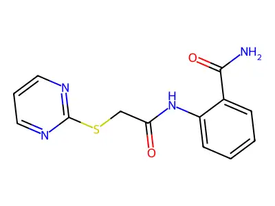 2-{[(Pyrimidin-2-ylsulfanyl)acetyl]amino}benzamide structure