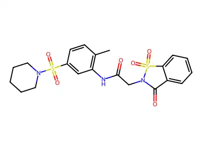 N-(2-methyl-5-piperidin-1-ylsulfonylphenyl)-2-(1,1,3-trioxo-1,2-benzothiazol-2-yl)acetamide structure