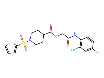 [2-(2-chloro-4-fluoroanilino)-2-oxoethyl] 1-thiophen-2-ylsulfonylpiperidine-4-carboxylate structure
