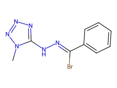 N-(1-methyltetrazol-5-yl)benzenecarbohydrazonoyl bromide structure
