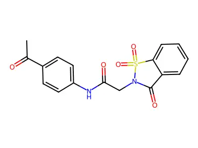 N-(4-acetylphenyl)-2-(1,1,3-trioxo-1,2-benzothiazol-2-yl)acetamide structure