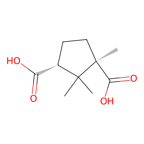 cis-(1R,3R)-1,2,2-trimethylcyclopentane-1,3-dicarboxylic acid structure