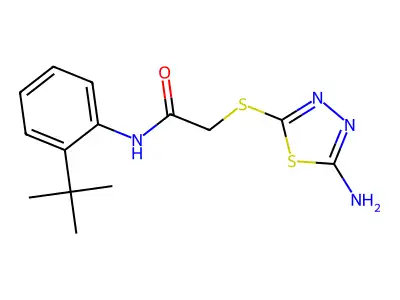 2-[(5-amino-1,3,4-thiadiazol-2-yl)sulfanyl]-N-(2-tert-butylphenyl)acetamide structure