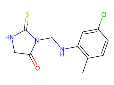 3-[(5-chloro-2-methylanilino)methyl]-2-thioxotetrahydro-4H-imidazol-4-one structure