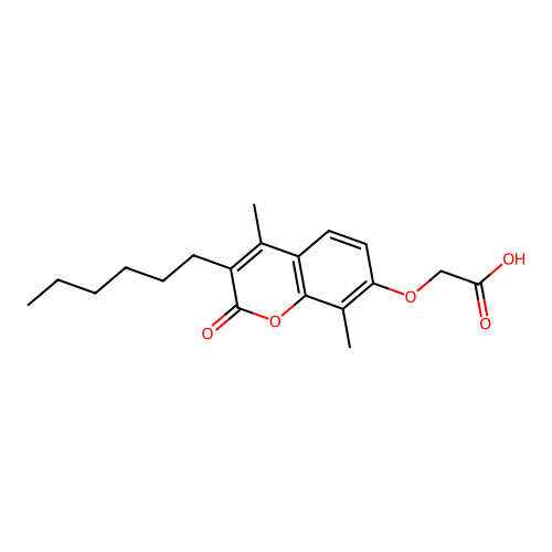 [(3-hexyl-4,8-dimethyl-2-oxo-2H-chromen-7-yl)oxy]acetic acid structure