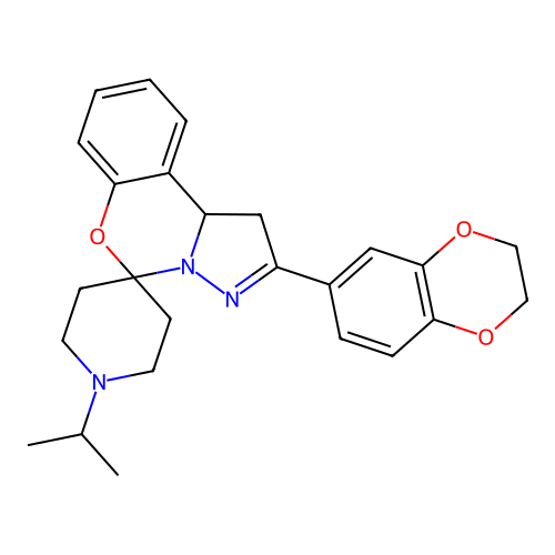 2'-(2,3-dihydro-1,4-benzodioxin-6-yl)-1-(propan-2-yl)-1',10b'-dihydrospiro[piperidine-4,5'-pyrazolo[1,5-c][1,3]benzoxazine] structure