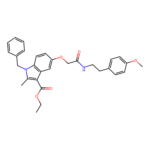 Ethyl 1-benzyl-5-[2-(4-methoxyphenyl)ethylcarbamoylmethoxy]-2-methyl-indole-3-carboxylate structure