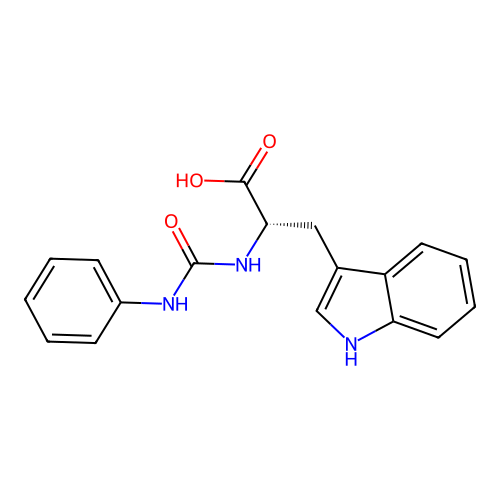 (S)-3-(1H-indol-3-yl)-2-(3-phenylureido)propanoic acid structure