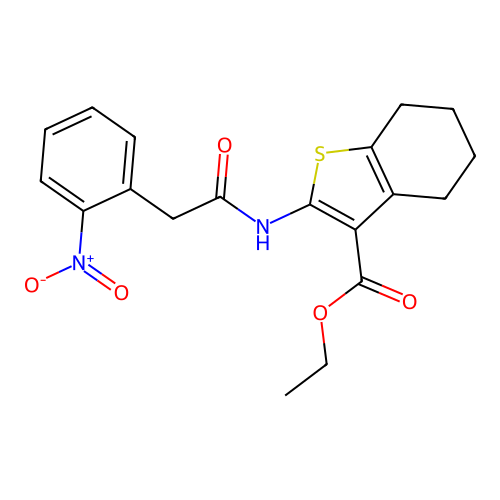 ethyl 2-(2-(2-nitrophenyl)acetamido)-4,5,6,7-tetrahydrobenzo[b]thiophene-3-carboxylate structure