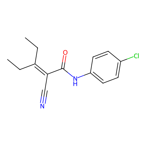 N-(4-chlorophenyl)-2-cyano-3-ethylpent-2-enamide structure
