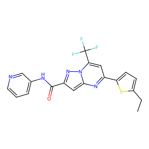 5-(5-ethylthiophen-2-yl)-N-(pyridin-3-yl)-7-(trifluoromethyl)pyrazolo[1,5-a]pyrimidine-2-carboxamide structure