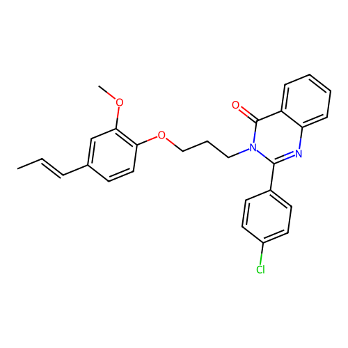 2-(4-chlorophenyl)-3-[3-(2-methoxy-4-prop-1-enyl-phenoxy)propyl]quinazolin-4-one structure