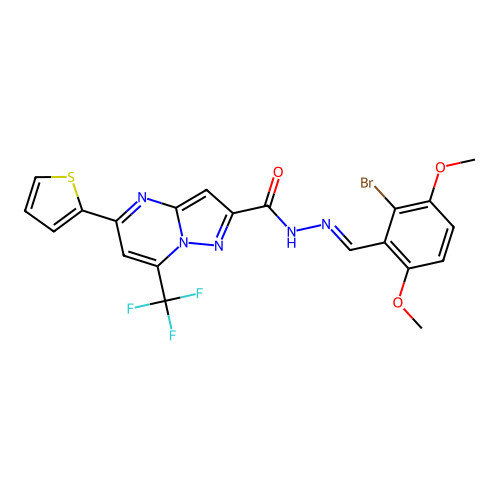 N'-(2-bromo-3,6-dimethoxybenzylidene)-5-(2-thienyl)-7-(trifluoromethyl)pyrazolo[1,5-a]pyrimidine-2-carbohydrazide structure