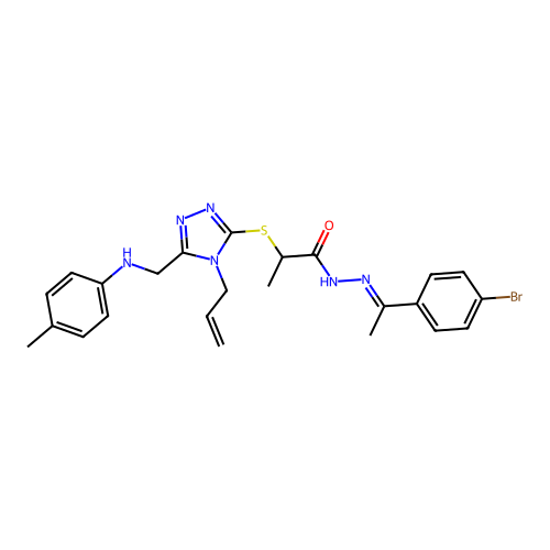 N-[1-(4-bromophenyl)ethylideneamino]-2-[[5-[(4-methylanilino)methyl]-4-prop-2-enyl-1,2,4-triazol-3-yl]sulfanyl]propanamide structure