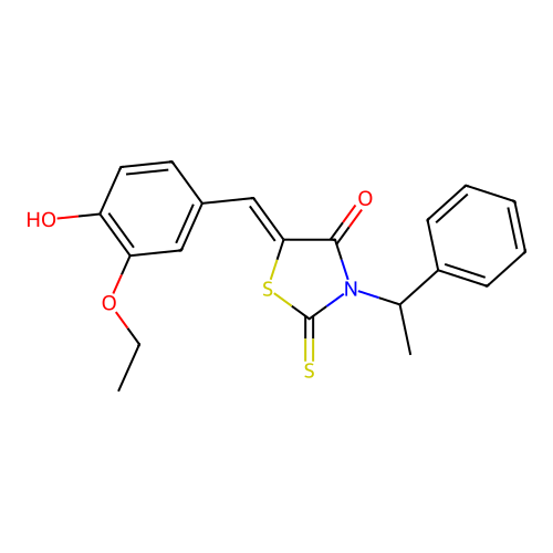 (5Z)-5-(3-ethoxy-4-hydroxybenzylidene)-3-(1-phenylethyl)-2-thioxo-1,3-thiazolidin-4-one structure