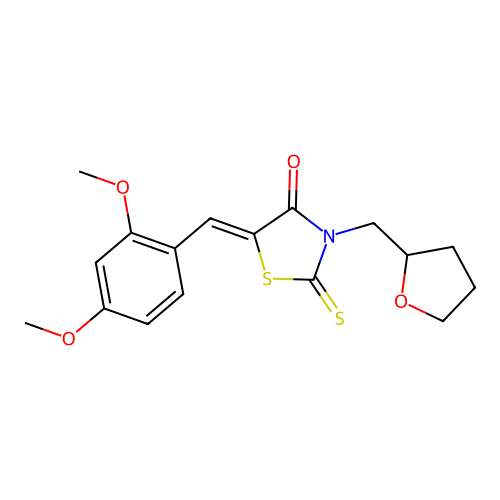 (5Z)-5-(2,4-dimethoxybenzylidene)-3-(tetrahydrofuran-2-ylmethyl)-2-thioxo-1,3-thiazolidin-4-one structure