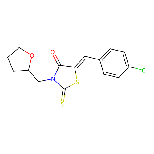 (5Z)-5-(4-chlorobenzylidene)-3-(tetrahydrofuran-2-ylmethyl)-2-thioxo-1,3-thiazolidin-4-one structure