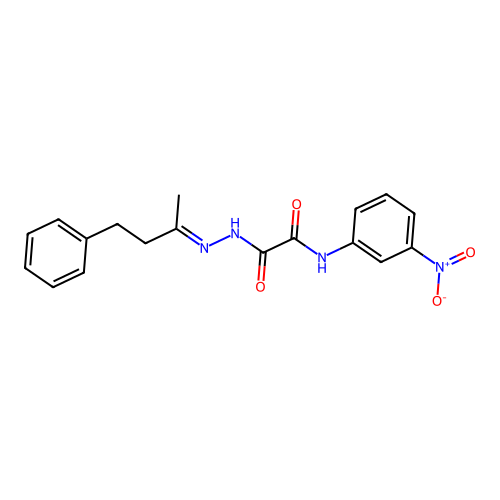 N-(3-nitrophenyl)-N'-(4-phenylbutan-2-ylideneamino)oxamide structure