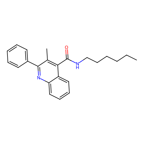 N-hexyl-3-methyl-2-phenylquinoline-4-carboxamide structure