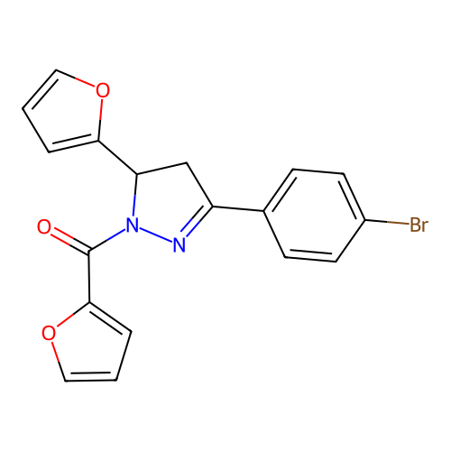 (3-(4-bromophenyl)-5-(furan-2-yl)-4,5-dihydro-1H-pyrazol-1-yl)(furan-2-yl)methanone structure