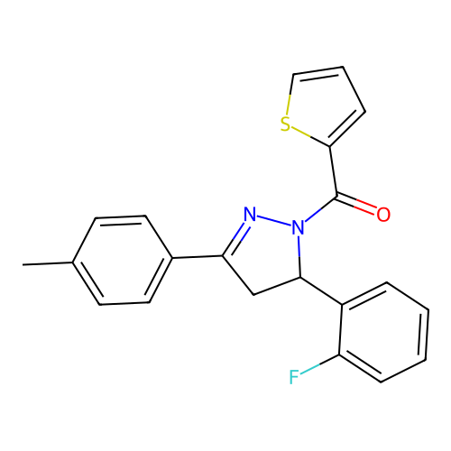 (5-(2-fluorophenyl)-3-(p-tolyl)-4,5-dihydro-1H-pyrazol-1-yl)(thiophen-2-yl)methanone structure