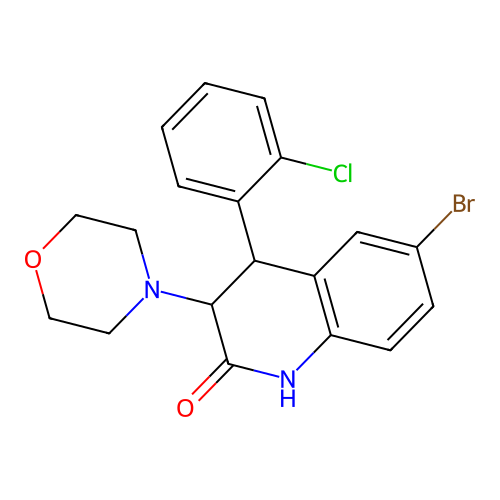 6-bromo-4-(2-chlorophenyl)-3-(morpholin-4-yl)-3,4-dihydroquinolin-2(1H)-one structure