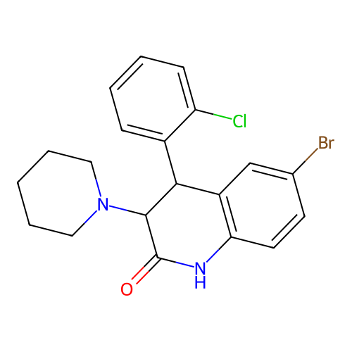 6-bromo-4-(2-chlorophenyl)-3-(piperidin-1-yl)-3,4-dihydroquinolin-2(1H)-one structure