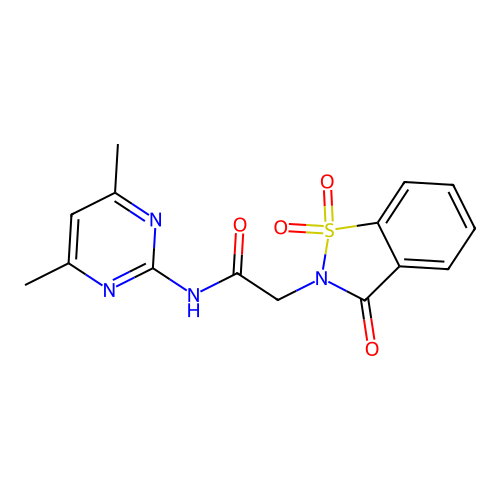 N-(4,6-dimethylpyrimidin-2-yl)-2-(1,1,3-trioxo-2,3-dihydro-1lambda6,2-benzothiazol-2-yl)acetamide structure