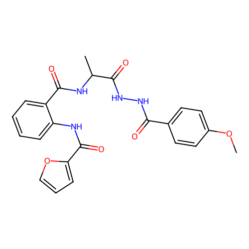 N-[2-[1-[[(4-methoxybenzoyl)amino]carbamoyl]ethylcarbamoyl]phenyl]furan-2-carboxamide structure
