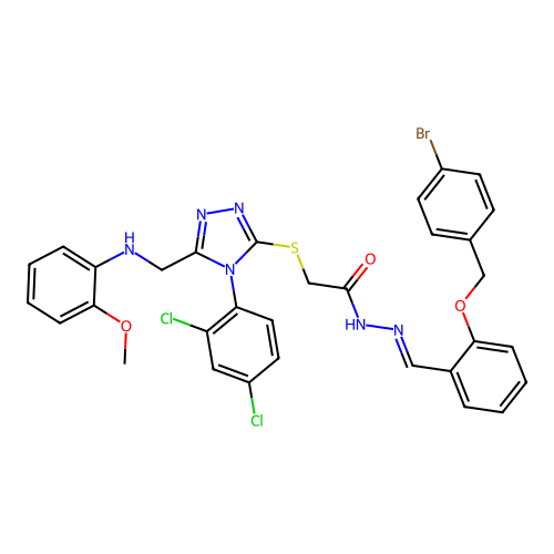 N'-{2-[(4-bromobenzyl)oxy]benzylidene}-2-({4-(2,4-dichlorophenyl)-5-[(2-methoxyanilino)methyl]-4H-1,2,4-triazol-3-yl}sulfanyl)acetohydrazide structure