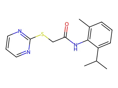N-[2-methyl-6-(propan-2-yl)phenyl]-2-(pyrimidin-2-ylsulfanyl)acetamide structure