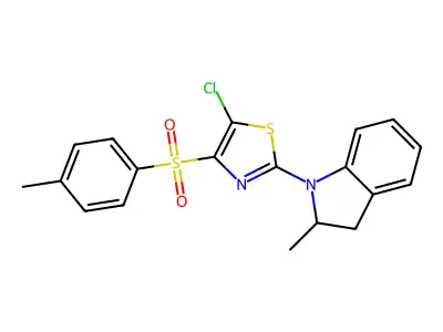 1-[5-chloro-4-(4-methylbenzenesulfonyl)-1,3-thiazol-2-yl]-2-methyl-2,3-dihydro-1H-indole structure