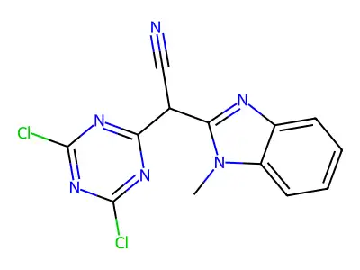 2-(4,6-dichloro-1,3,5-triazin-2-yl)-2-(1-methyl-1H-1,3-benzodiazol-2-yl)acetonitrile structure