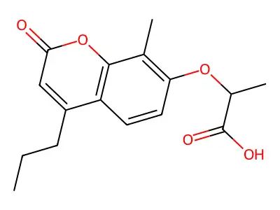 (2S)-2-(8-methyl-2-oxo-4-propylchromen-7-yl)oxypropanoic acid structure