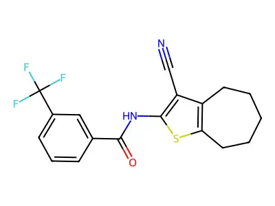 N-(3-cyano-5,6,7,8-tetrahydro-4H-cyclohepta[b]thiophen-2-yl)-3-(trifluoromethyl)benzamide structure