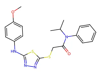 2-({5-[(4-methoxyphenyl)amino]-1,3,4-thiadiazol-2-yl}sulfanyl)-N-phenyl-N-(propan-2-yl)acetamide structure