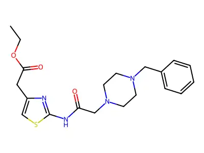 Ethyl 2-[[2-[4-(phenylmethyl)-1-piperazinyl]acetyl]amino]-4-thiazoleacetate structure