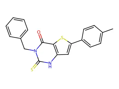 3-benzyl-6-(4-methylphenyl)-2-sulfanyl-3H,4H-thieno[3,2-d]pyrimidin-4-one structure