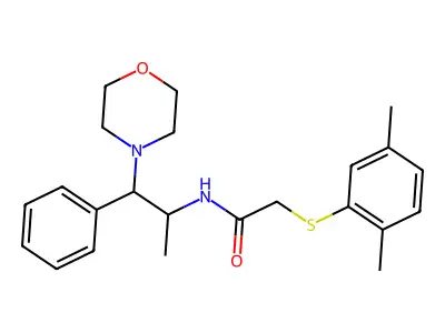 2-(2,5-dimethylphenyl)sulfanyl-N-(1-morpholin-4-yl-1-phenylpropan-2-yl)acetamide structure